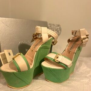 GIANMARCO LORENZI GREEN STRAPPY WEDGE SANDALS EU40